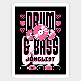 DRUM AND BASS  - 3 Records & Hearts (White/Pink) Sticker